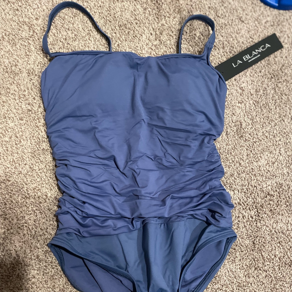 La Blanca Blue Rouched Bathing Suit - New With Tags